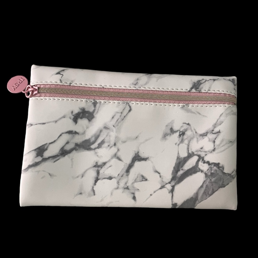 Ipsy Cosmetic‎ Case 7.5" x 5" Marble Design Pink interior and pull * gray white